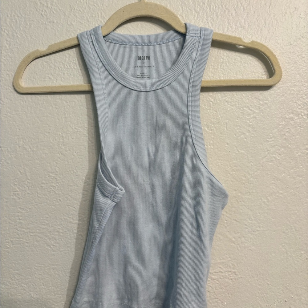 Maeve Light Blue Ribbed Tank Top racerback